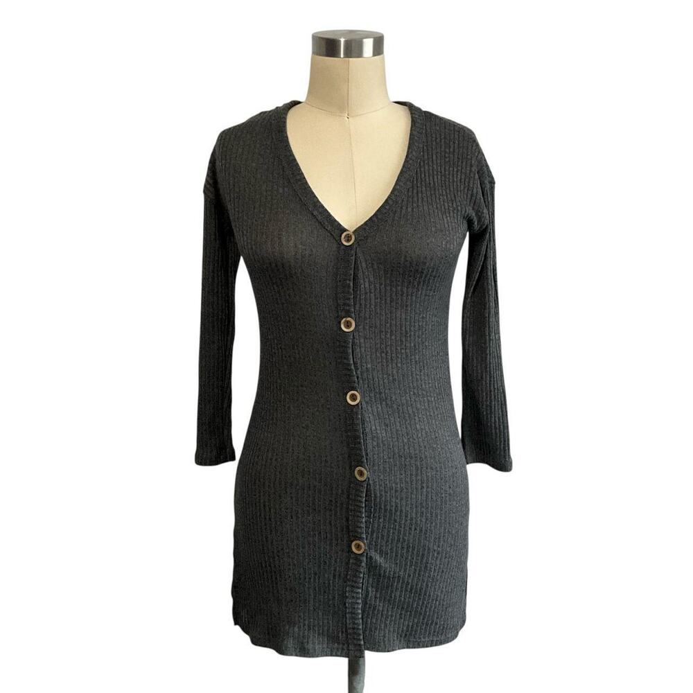 Knitworks Gray Ribbed Stretch Dress: Y2K, 2000s
